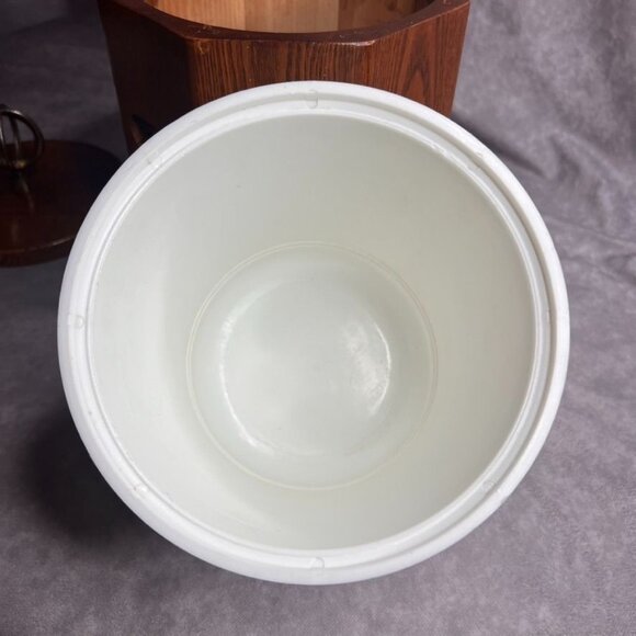 Vintage Morgan Designs Bucket Brigade Oak Ice Bucket With Lid MCM Wood USA *READ - Picture 10 of 16